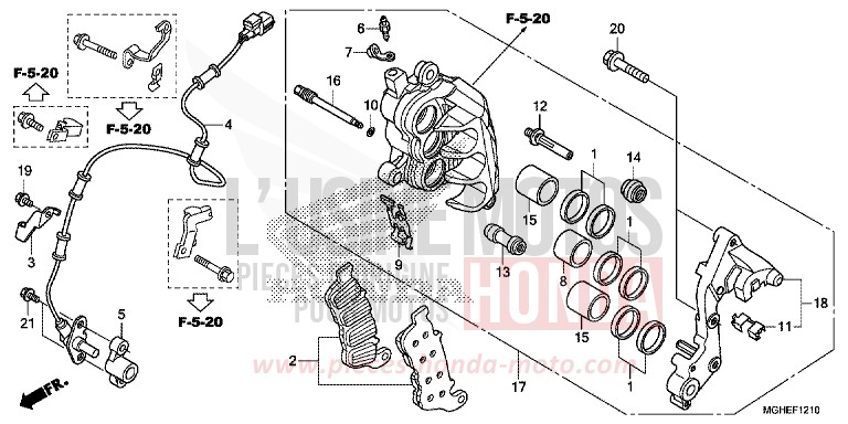 R. FRONT BRAKE CALIPER for VFR1200X Dual Clutch PEARL COSMIC BLACK (NHA64) from 2014